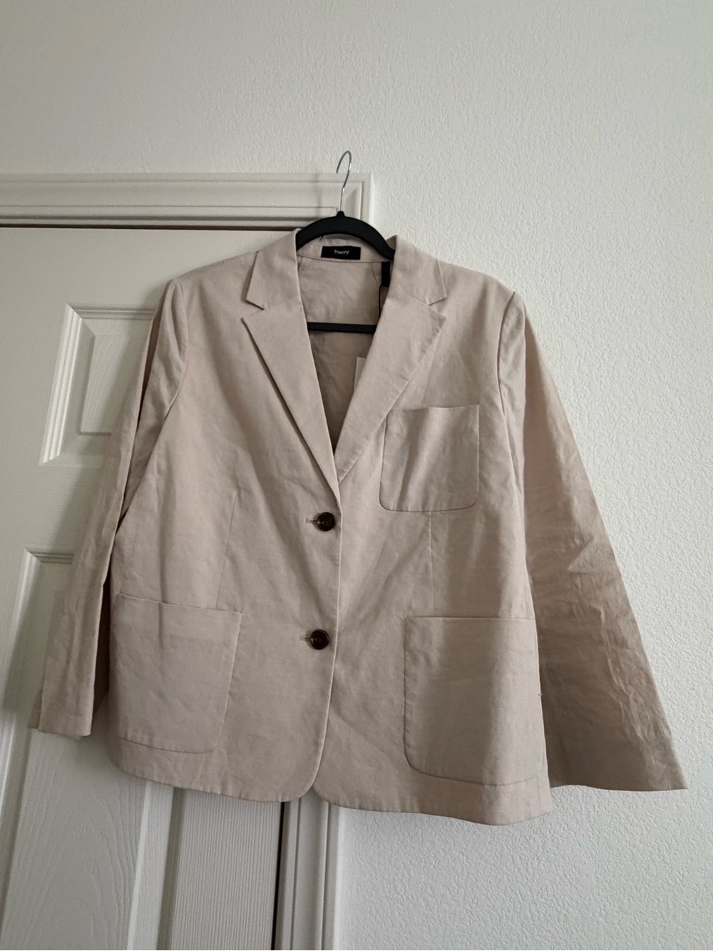 Theory Neutral Beige Linen Blend Single-Breasted Blazer